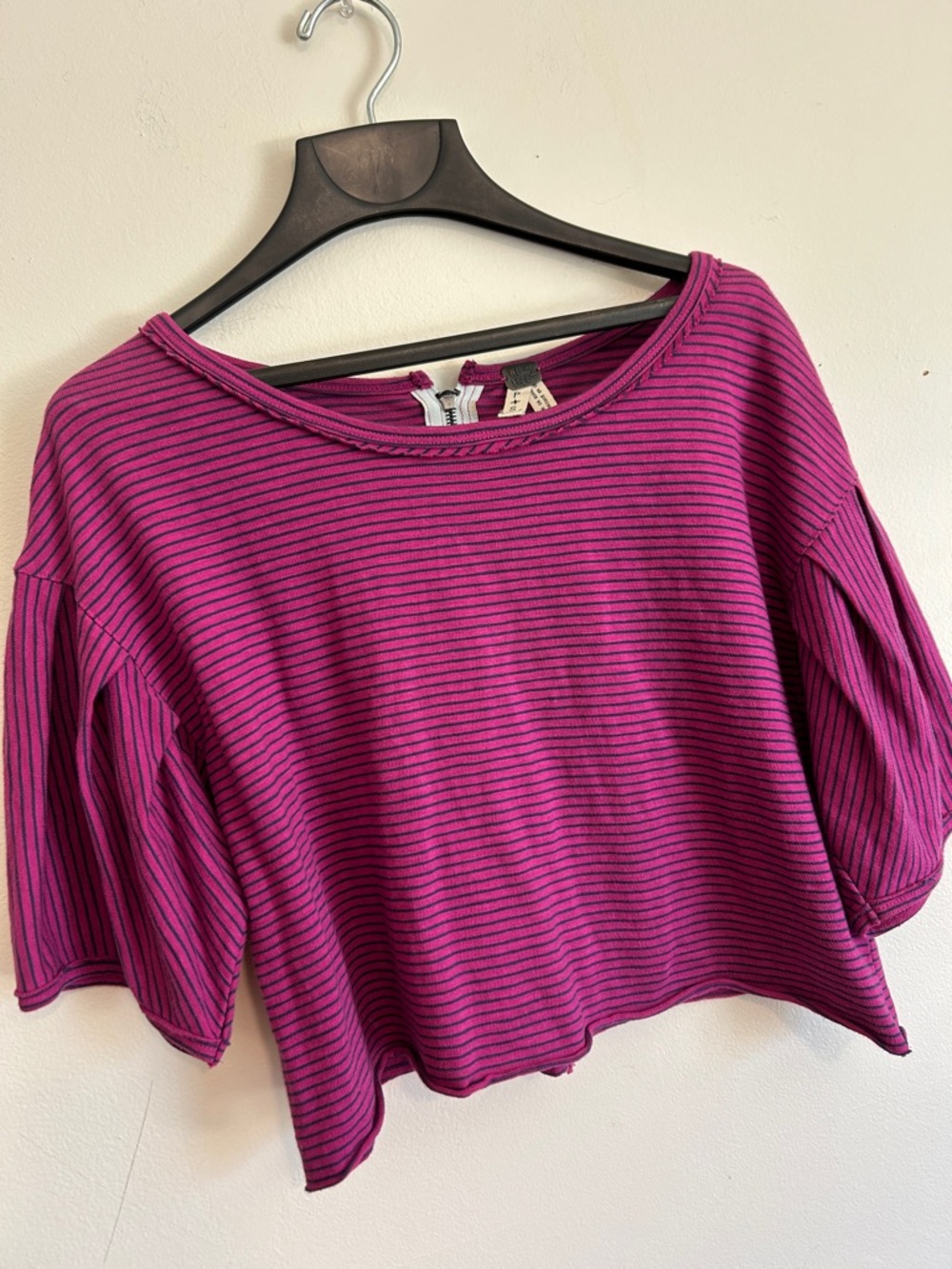 We The Free Magenta and Black Striped Cropped Top